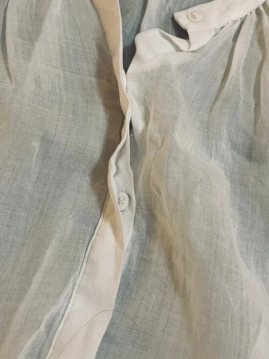 Banana Republic Sleeveless Oversized Ramie White Sheer Button Top Womens Large - Picture 4 of 7